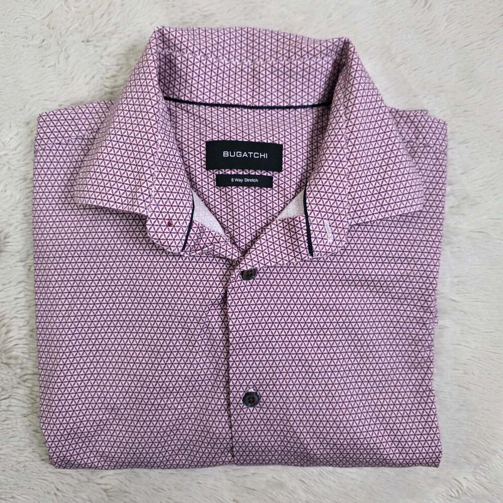 Bugatchi OoohCotton 8 Way Stretch Men's Medium Button Down Shirt Geometric